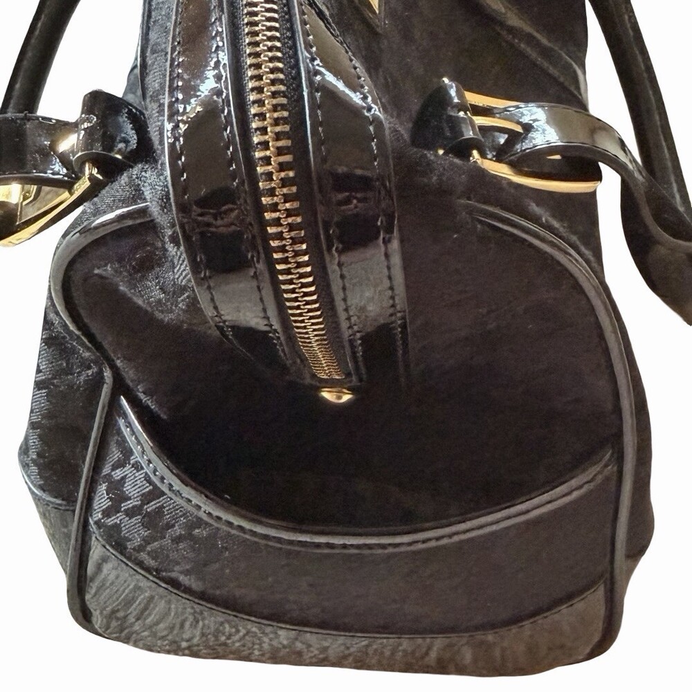 St. John Black Patent Logo Satchel Bag Gold Hardware Zip Top - Picture 7 of 12